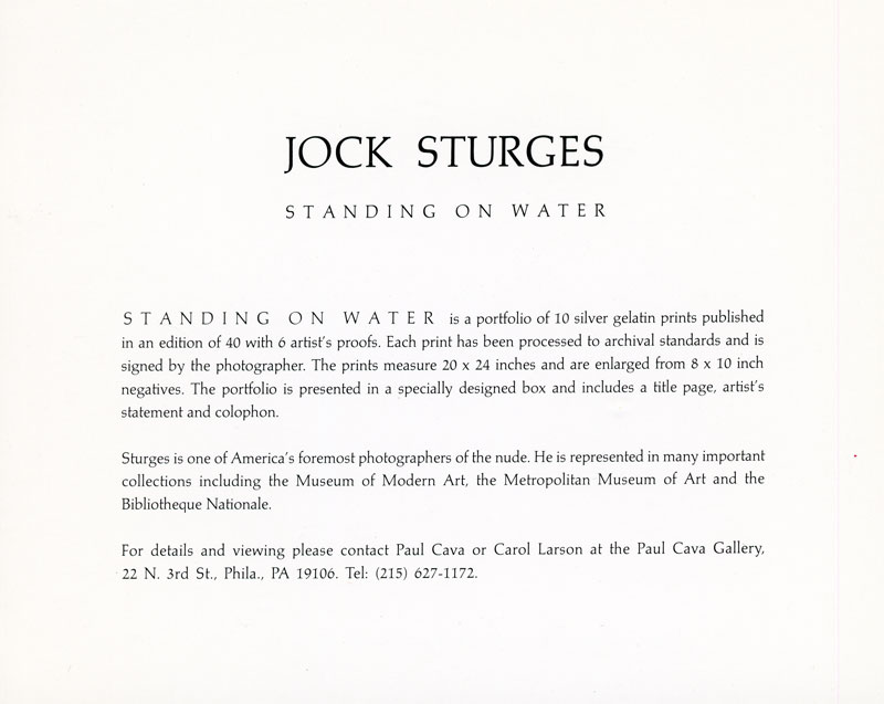 Gallery 98 Jock Sturges Standing On Water Folded Card With Insert