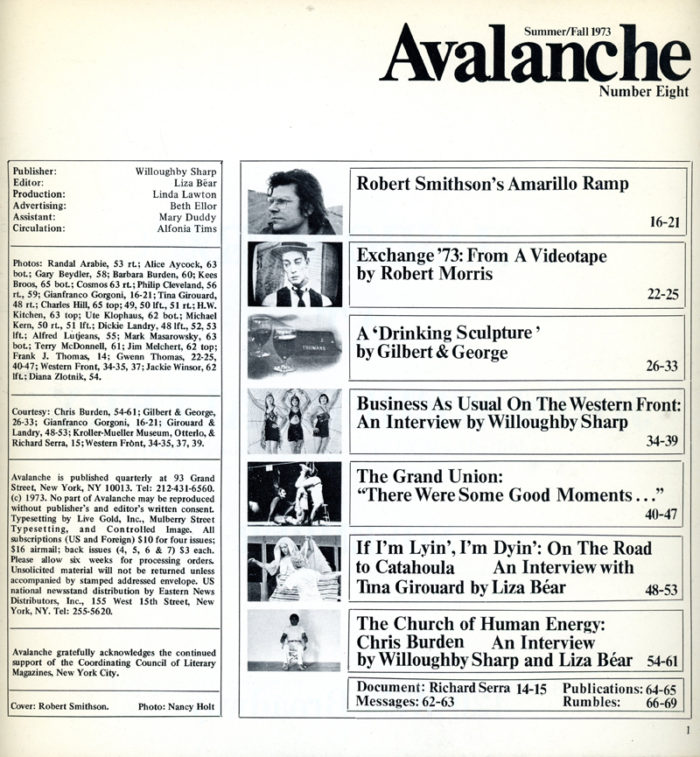 Gallery 98 Robert Smithson Avalanche Magazine Summer Fall 1973