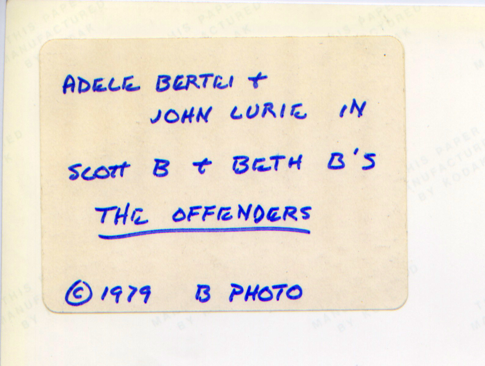 Gallery 98 | Beth B & Scott B, The Offenders, Photograph, 1979