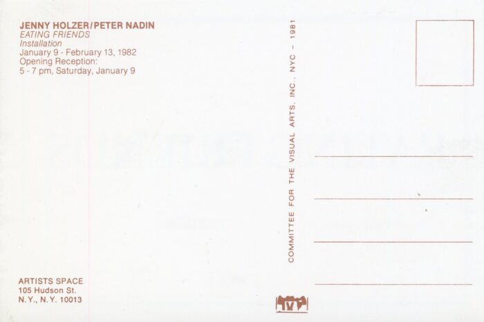 Holzer and Nadin eating friends back of card