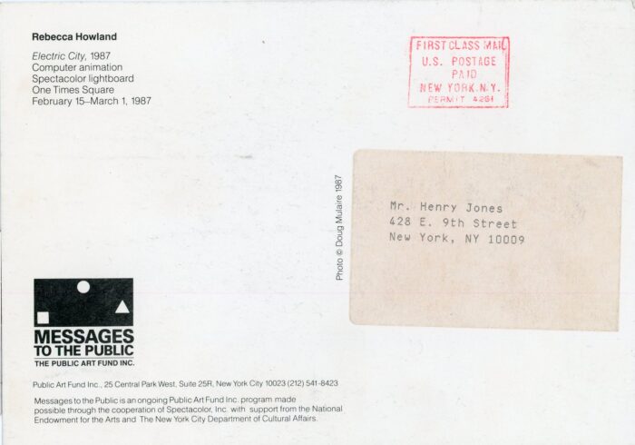 Becky Howland's Electric City for Public Art Fund card back