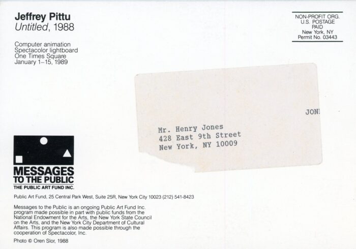 Jeffrey Pittu Public Arts Fund postcard back