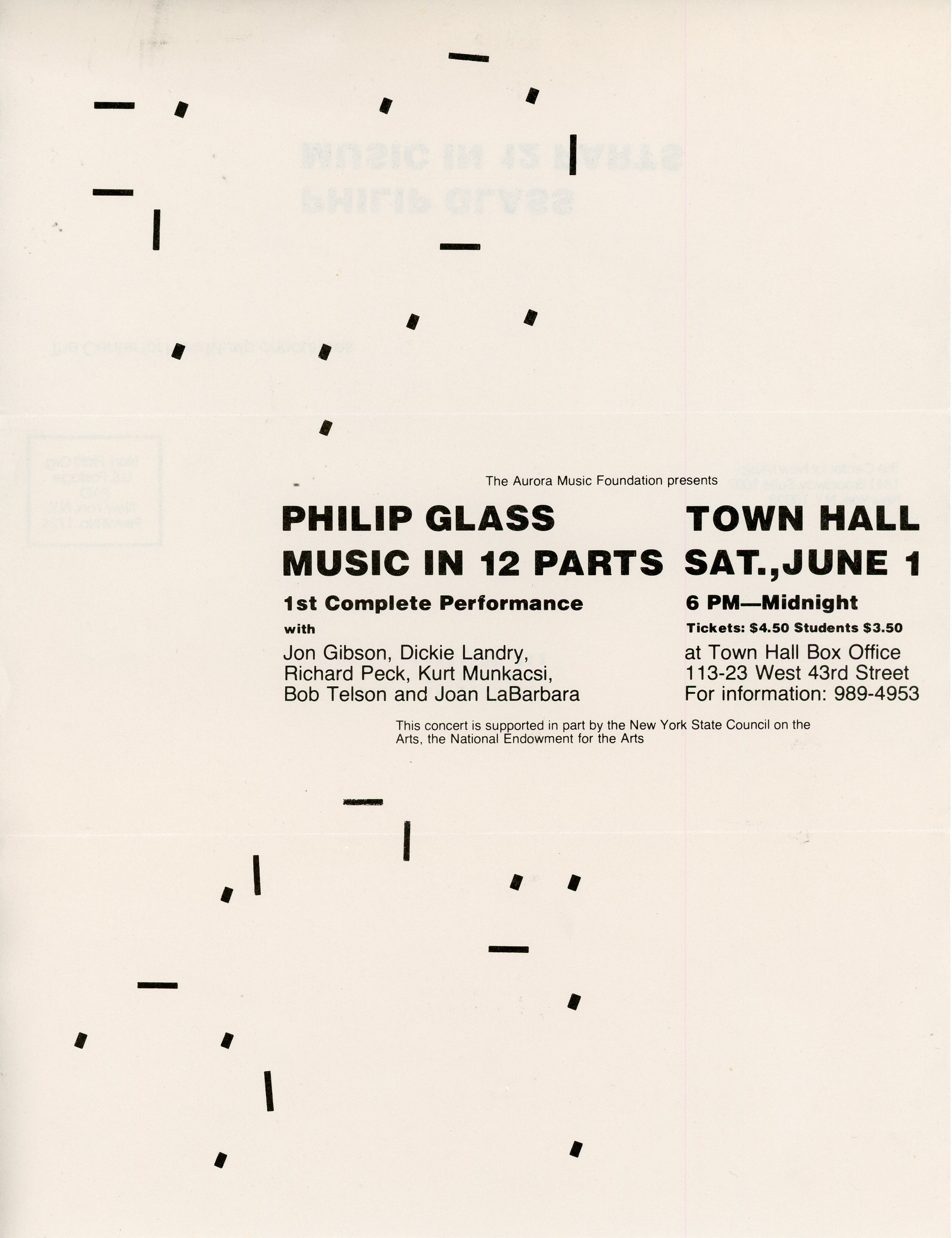 Philip Glass Flyer for Music in 12 Parts
