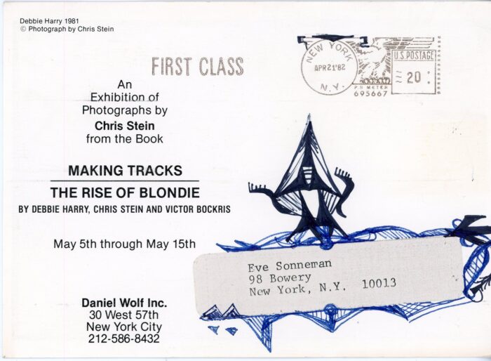 back of card of Chris Stein's work on Blondie and Debbie Harry