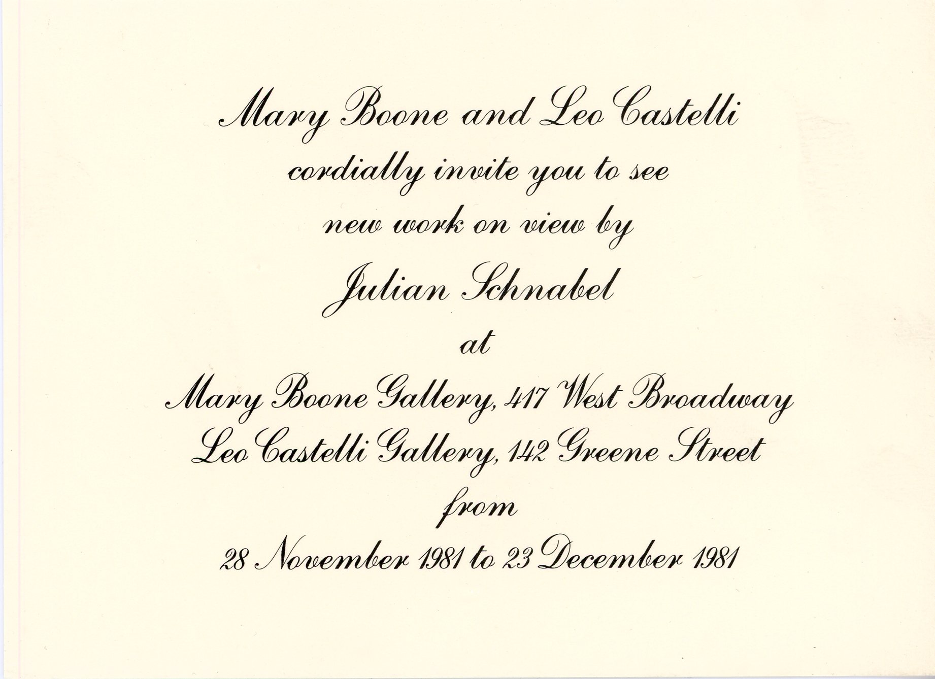 Julian Schnabel invitation card