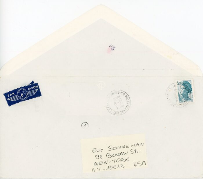 envelope for jenny holzer flyer with french postage
