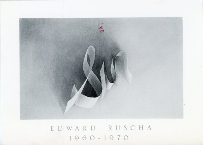 Edward Ruscha front of postcard for Castelli