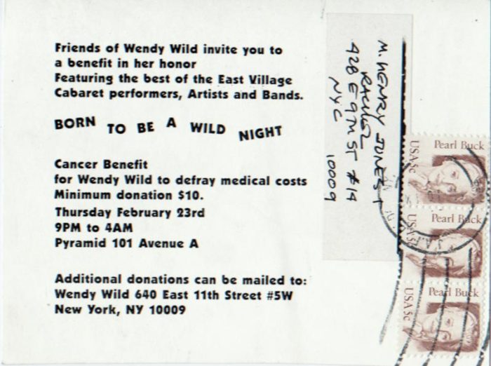 Pyramid invite to Wendy Wild cancer benefit event - back