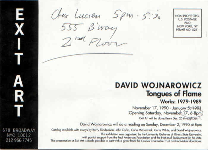 back of Wojnarowicz postcard for Exit Art exhibition