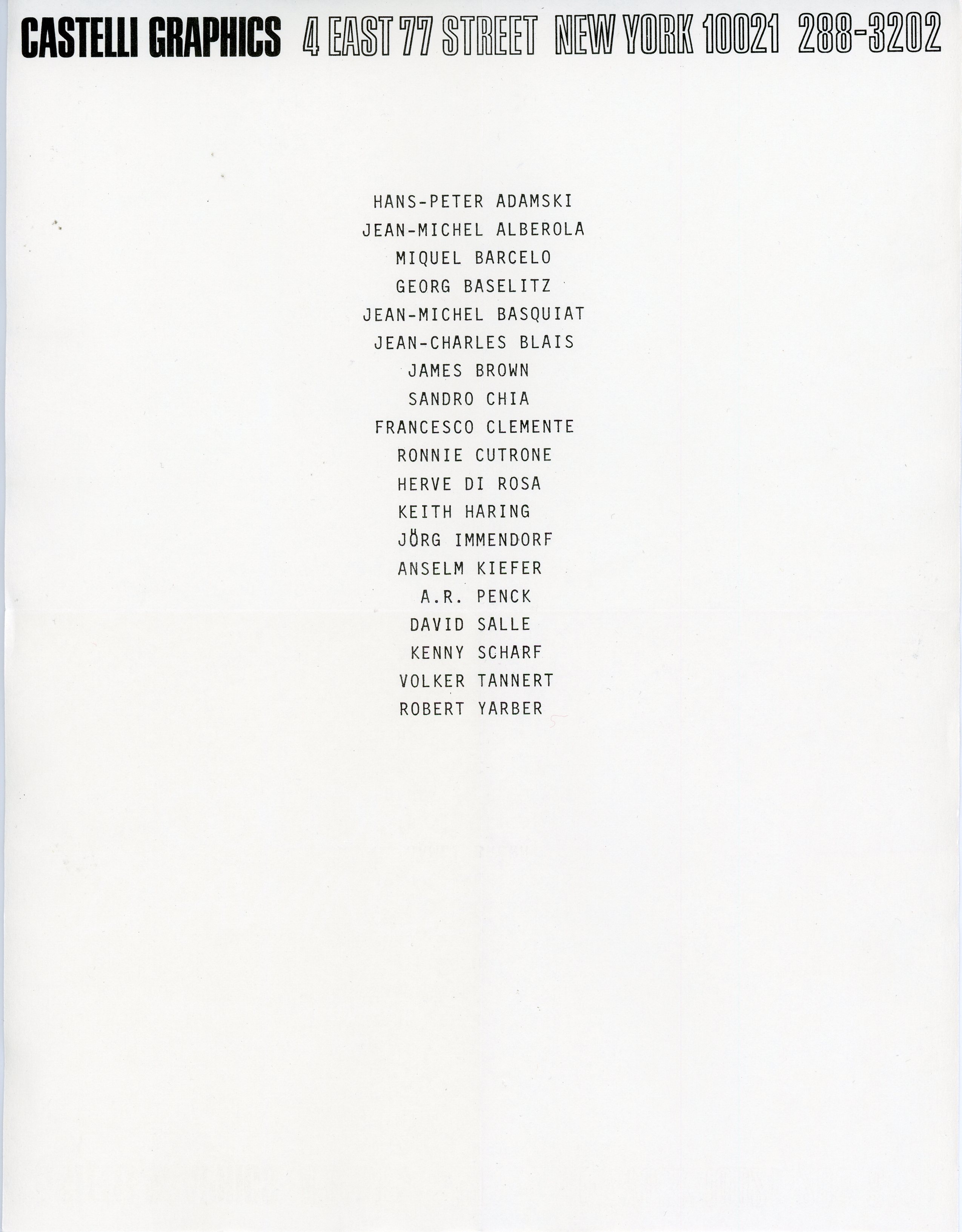 Castelli Graphics list of artsits