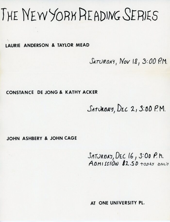 New York Reading Series flyer