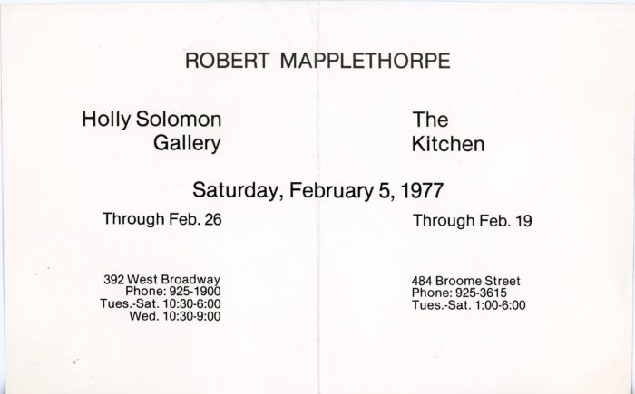 back of Robert Mapplethorpe's Pictures exhibition show card