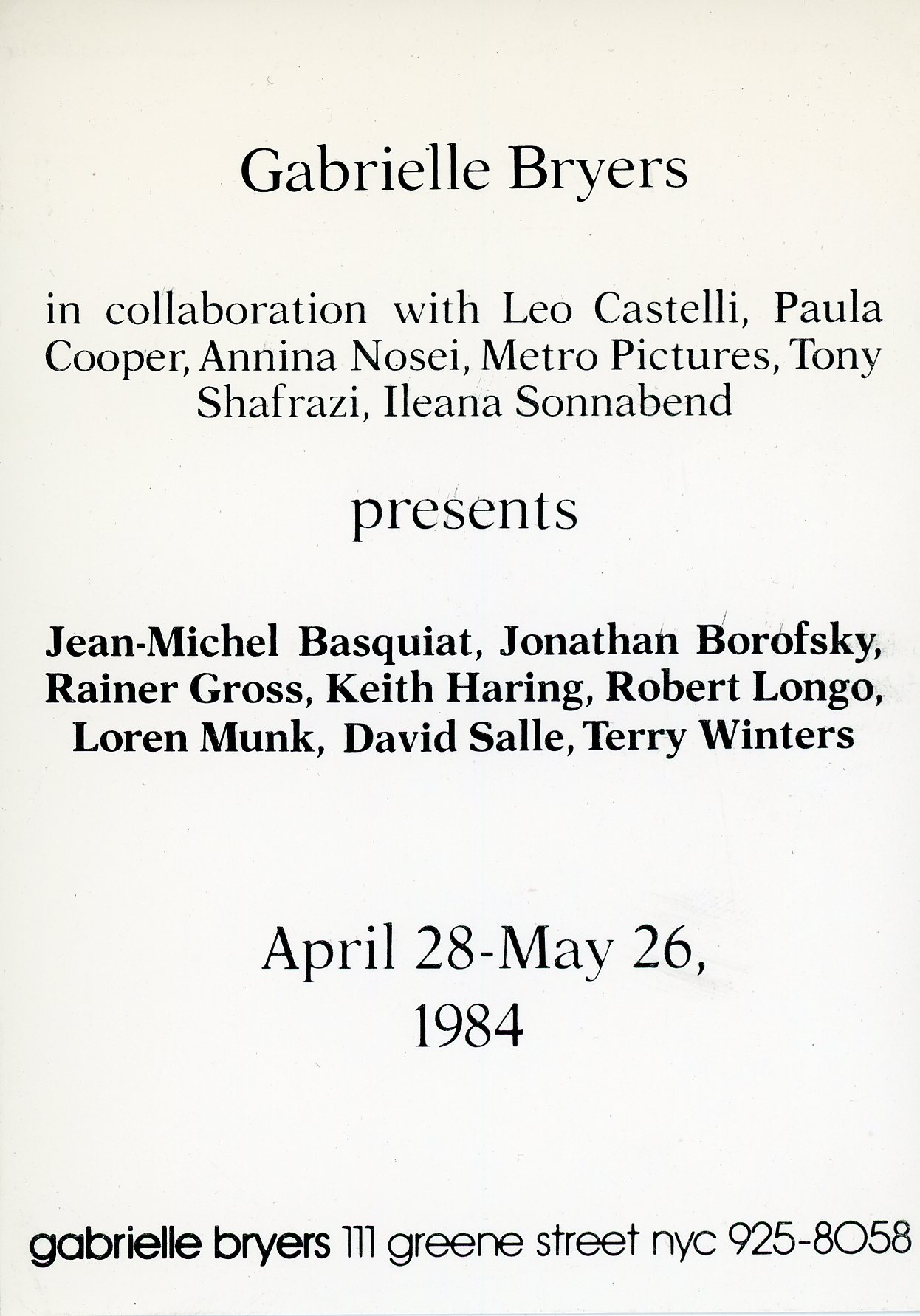 gabrielle bryers card for basquiat and haring group show