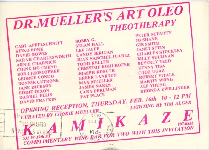 Kamikaze card for Cookie Mueller's group show