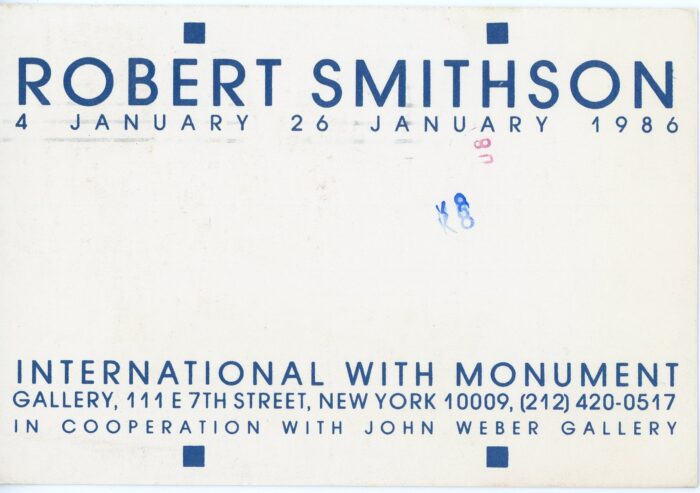 Robert Smithson card for International With Monument