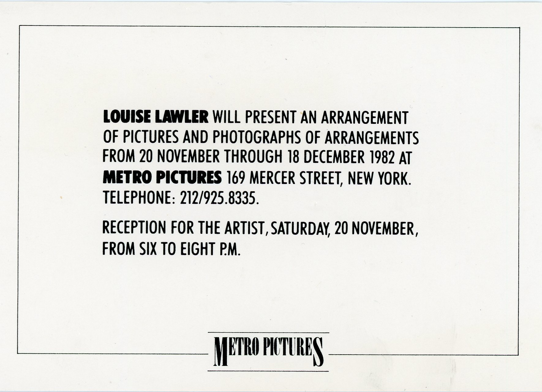 Louise Lawler card for Metro Pictures