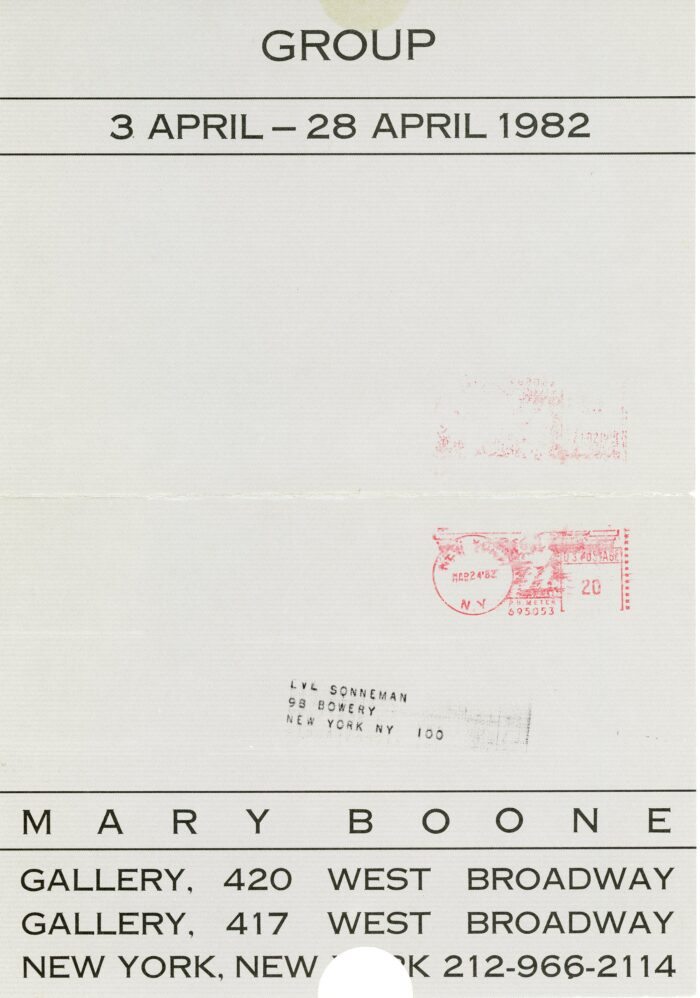 outside of Mary Boone Gallery card