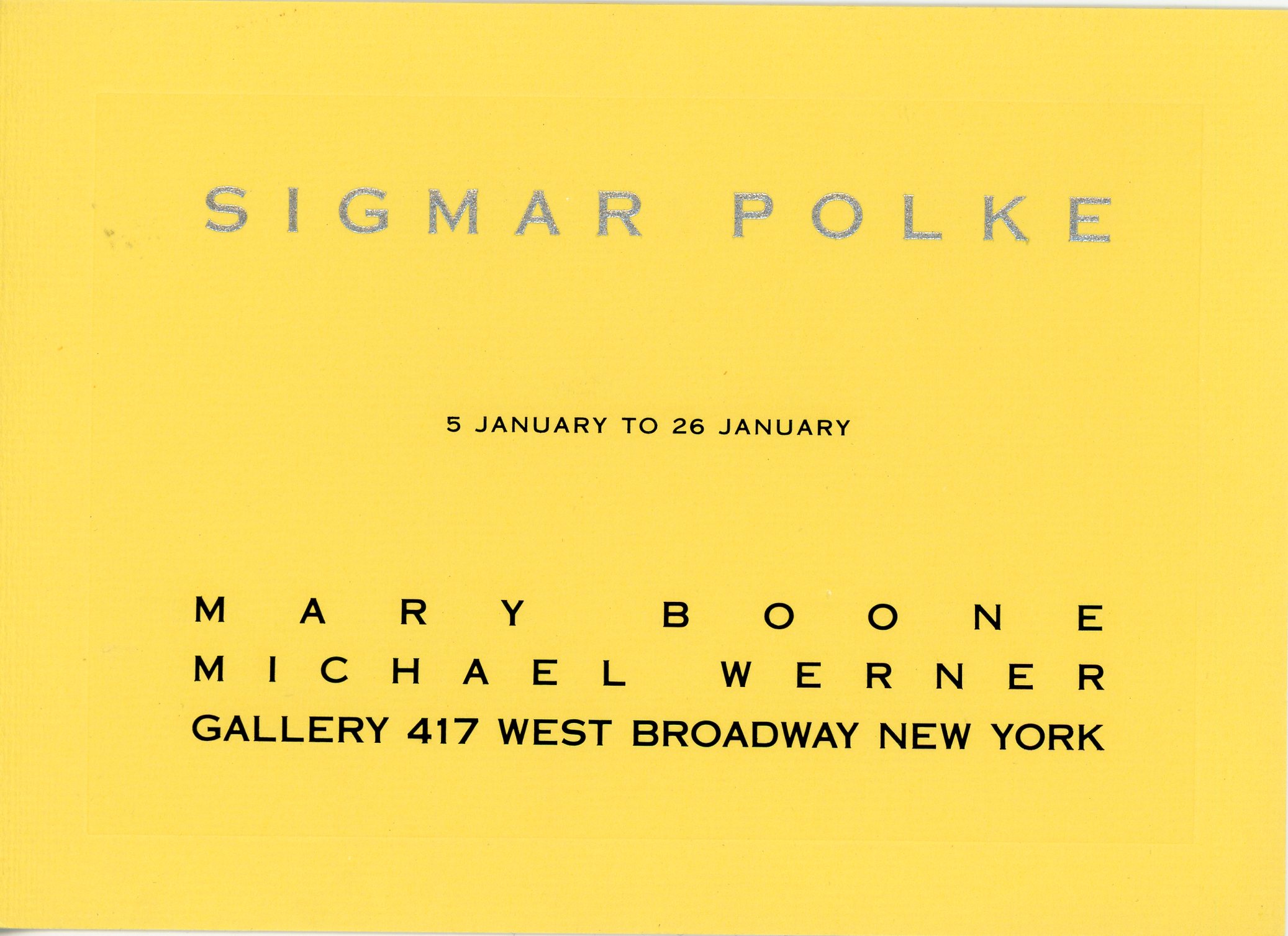 Sigmar Polke card for Mary Boone Gallery