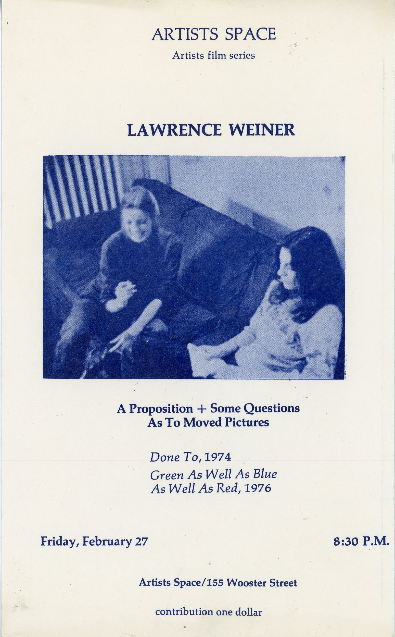 Lawrence Weine card fro Artists Space