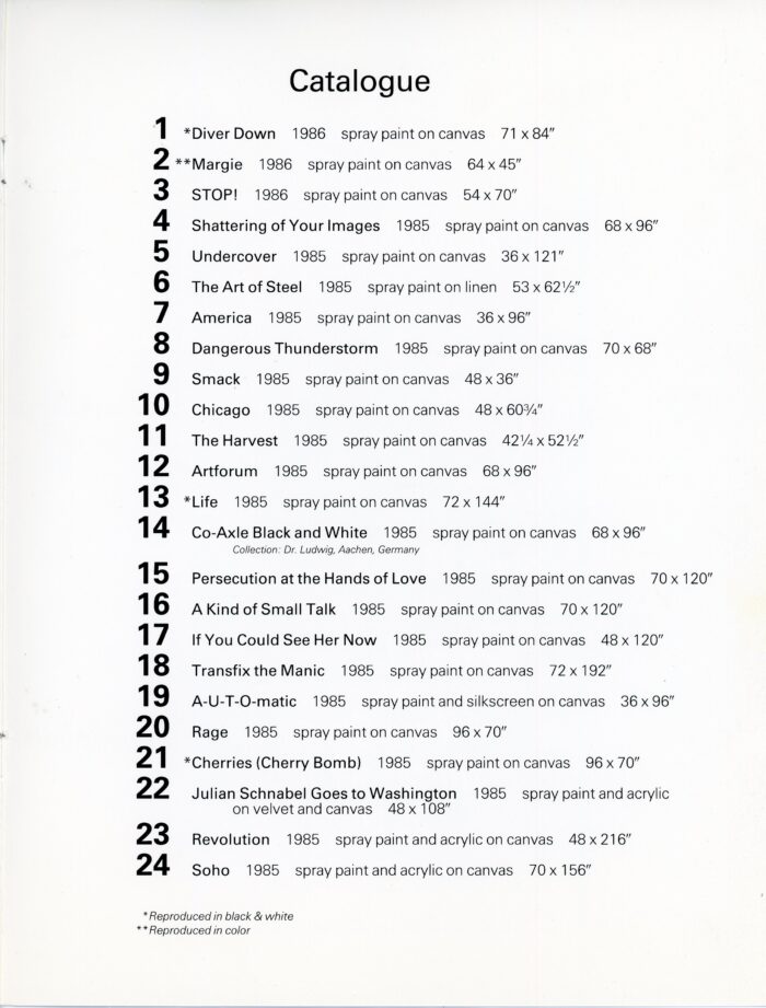 crash at sidney janis gallery - catalogue list