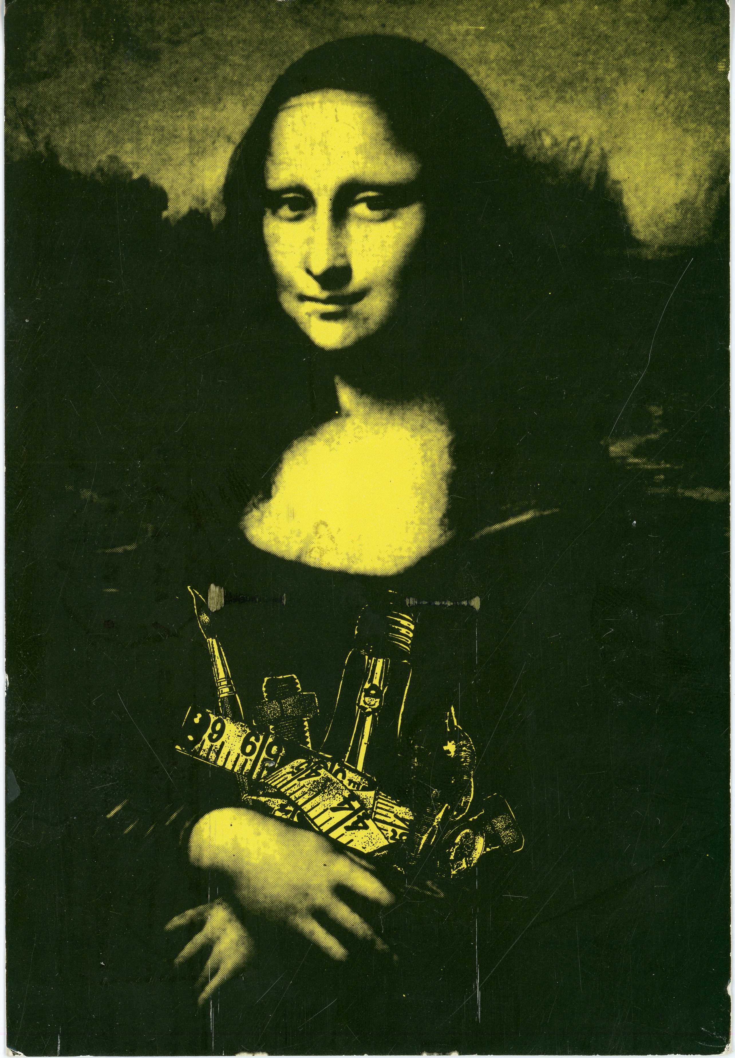 mona lisa altered on front of show card for avenue b gallery show