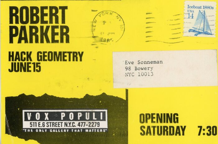 back of Robert Parker card for Vox Populi show