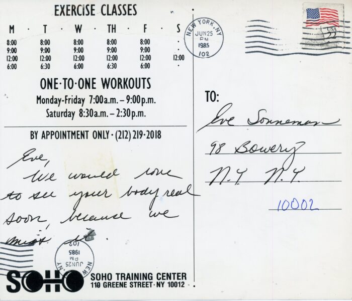 soho training center postcard back
