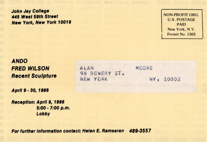 john jay college card for fred wilson and ando