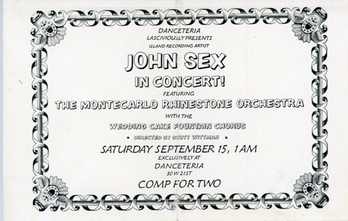 john sex and danceteria back of card