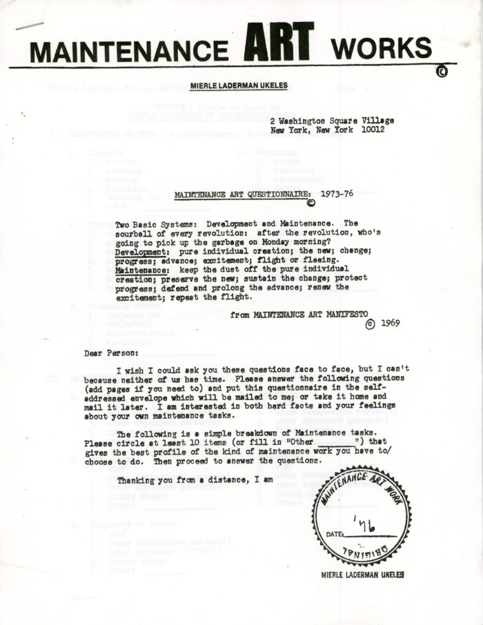 front of ukeles questionaire