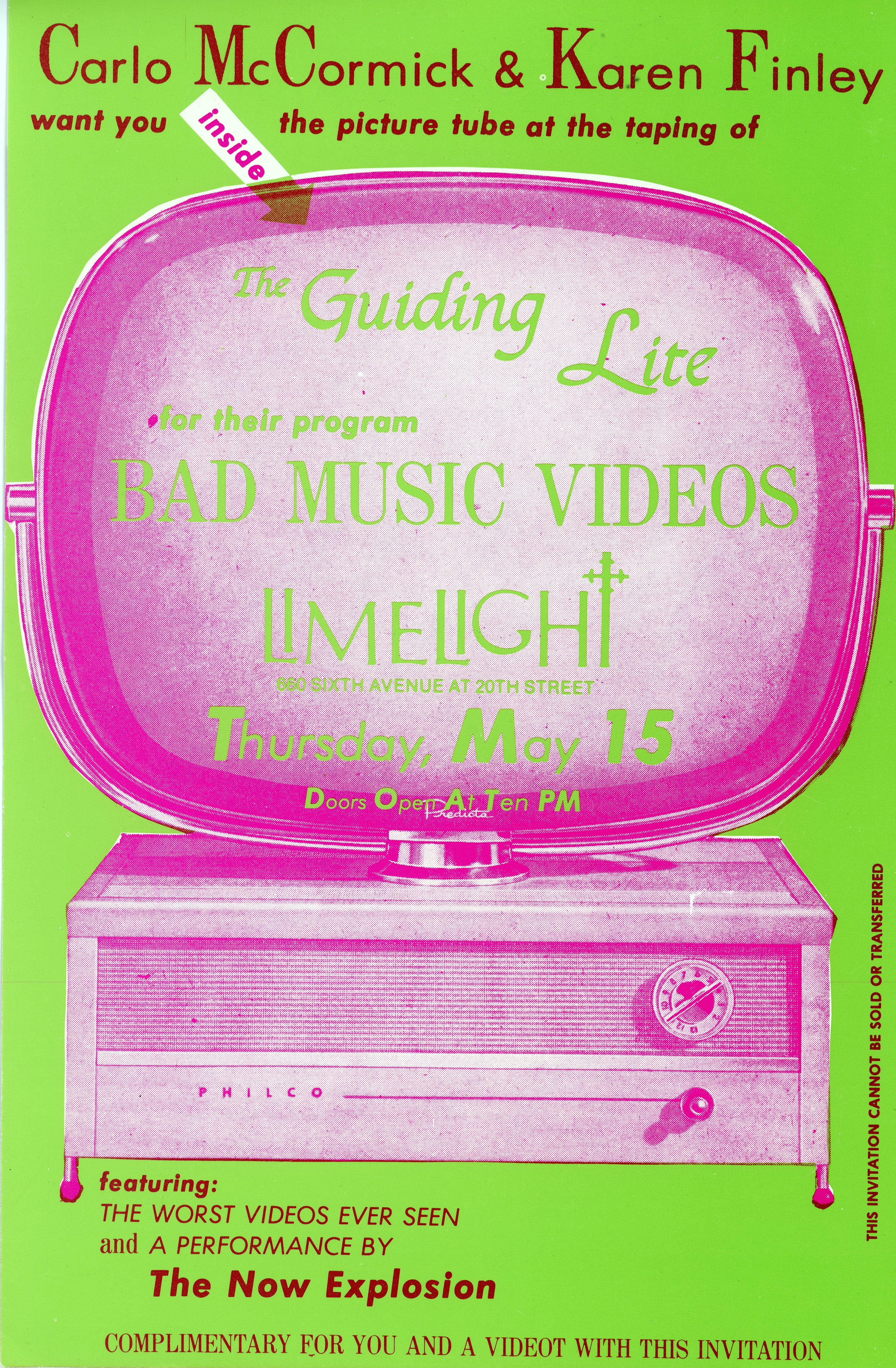 karen finley at limelight front of card