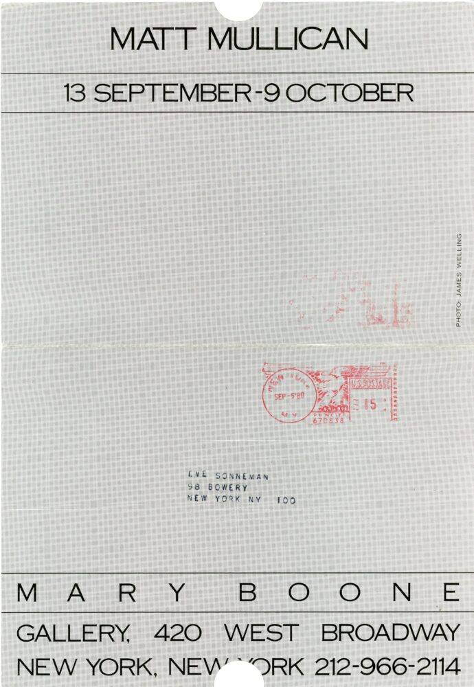 outside of Matt Mullican card for mary boone gallery