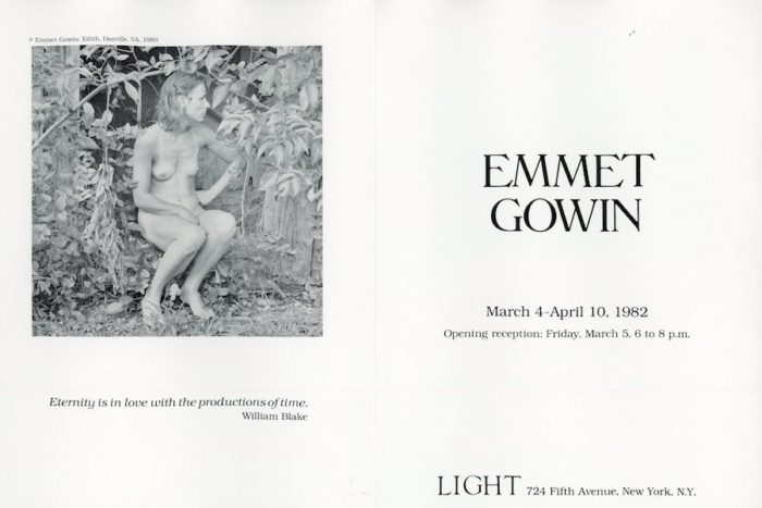 Emmit Gowin show card for Light Gallery