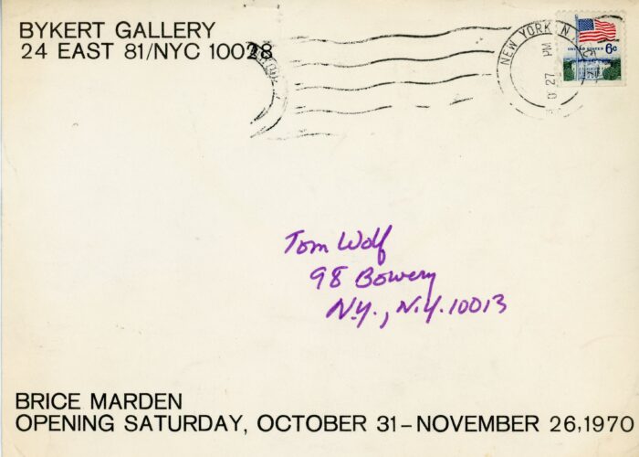 brice marden bykert gallery card