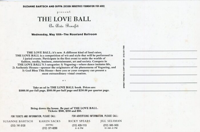 bring down the house card for The Love Ball; Aids benefit