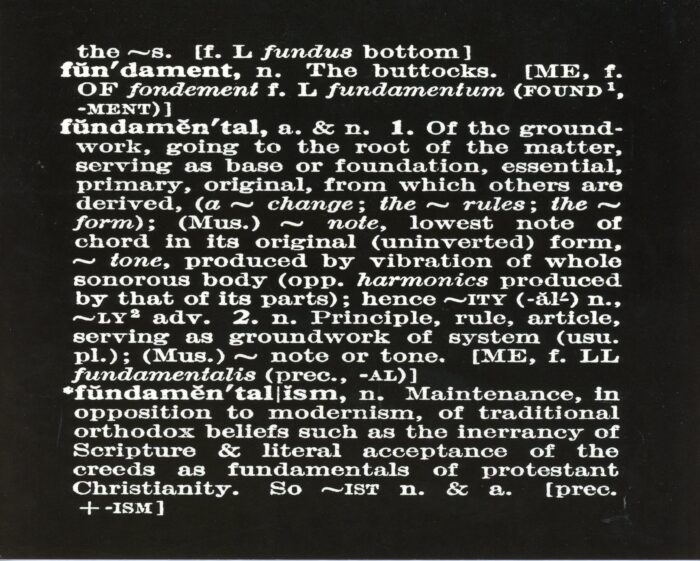 Gilbert & George show card for The Fundamental Pictures