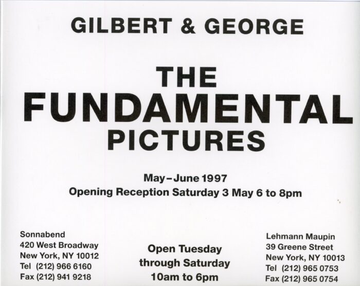 Gilbert & George show card for The Fundamental Pictures