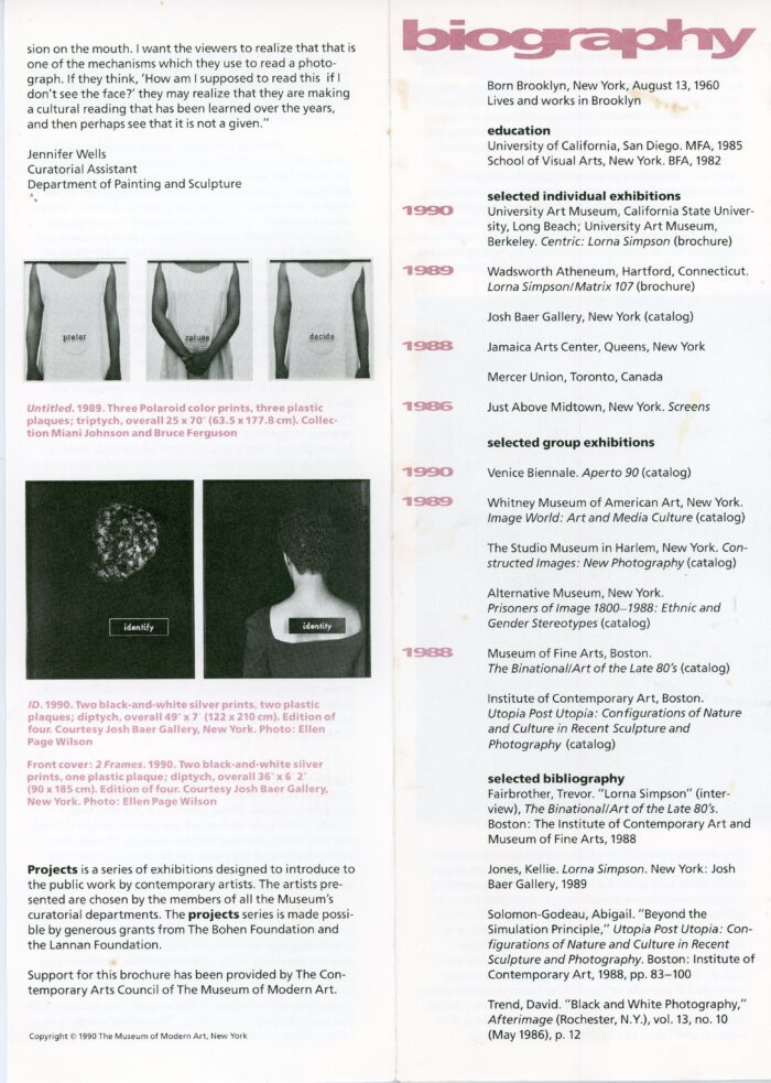 lorna simpson moma pamphlet