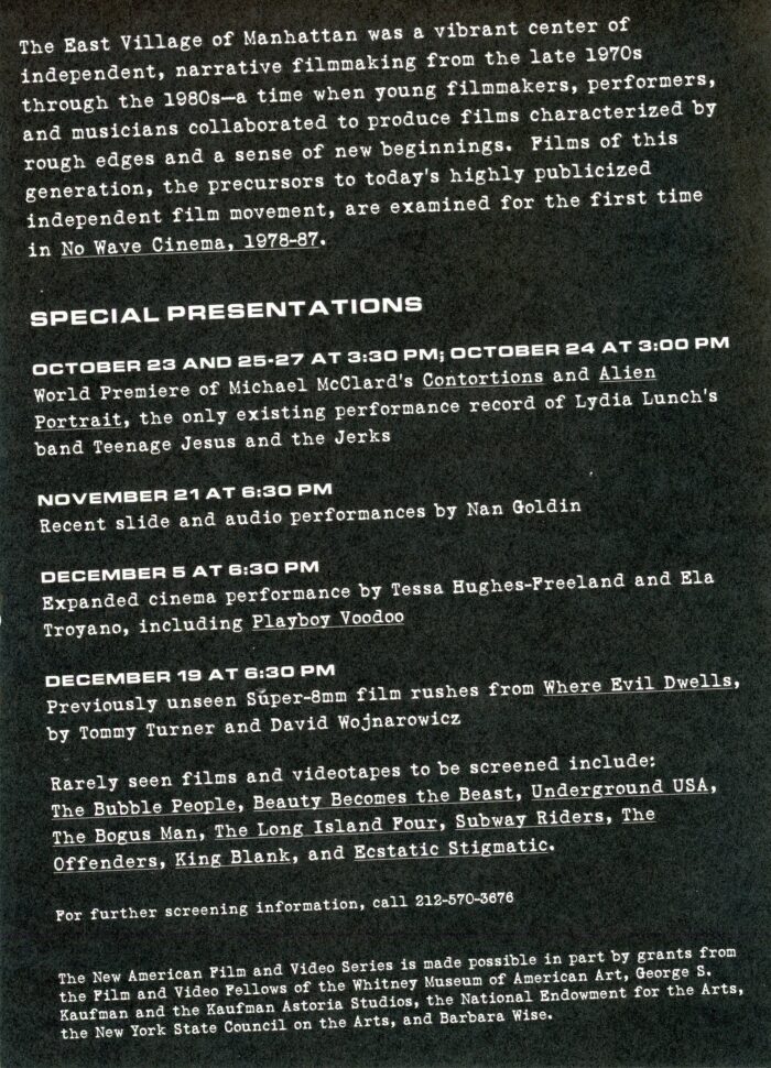 no wave cinema show at whitney museum