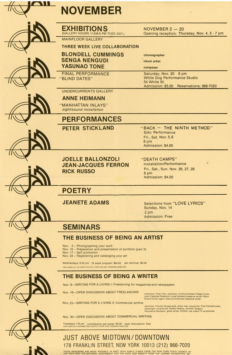 Just Above Midtown November schedule 1982