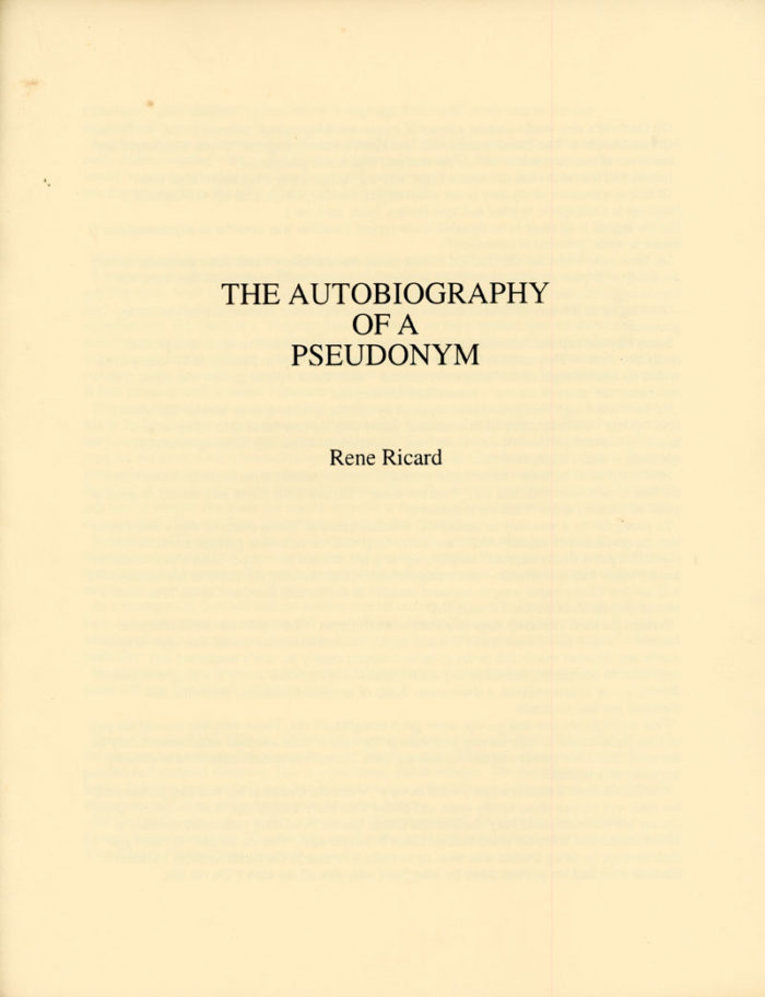 Rene Ricard The Autibiography of a Pseudonym