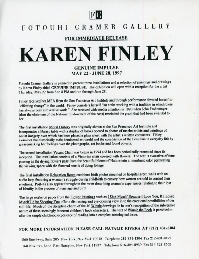 karen finley press release