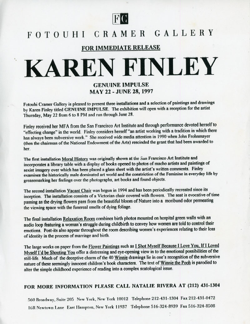 karen finley press release