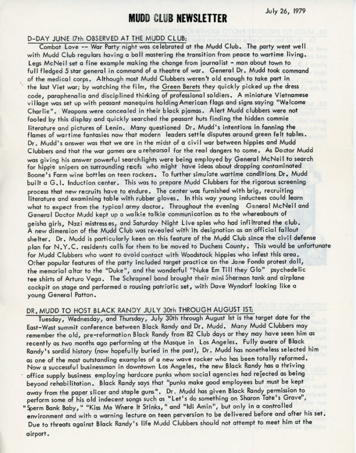 Mudd club newsletter