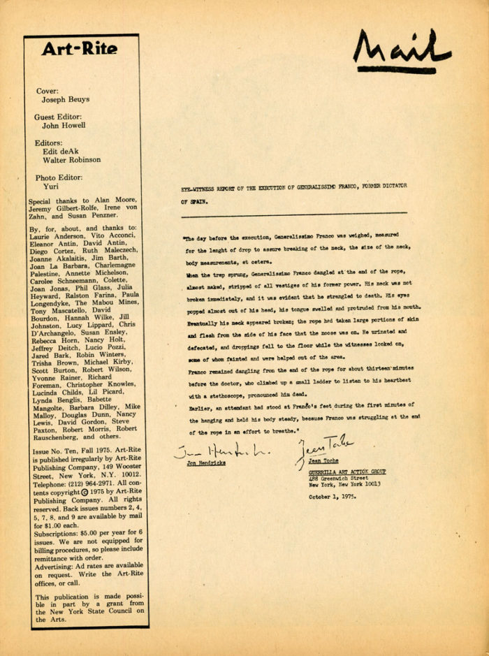 art rite magazine joseph beuys lucy lippard