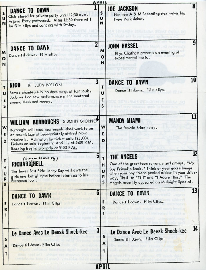 Mudd Club Newsletter April