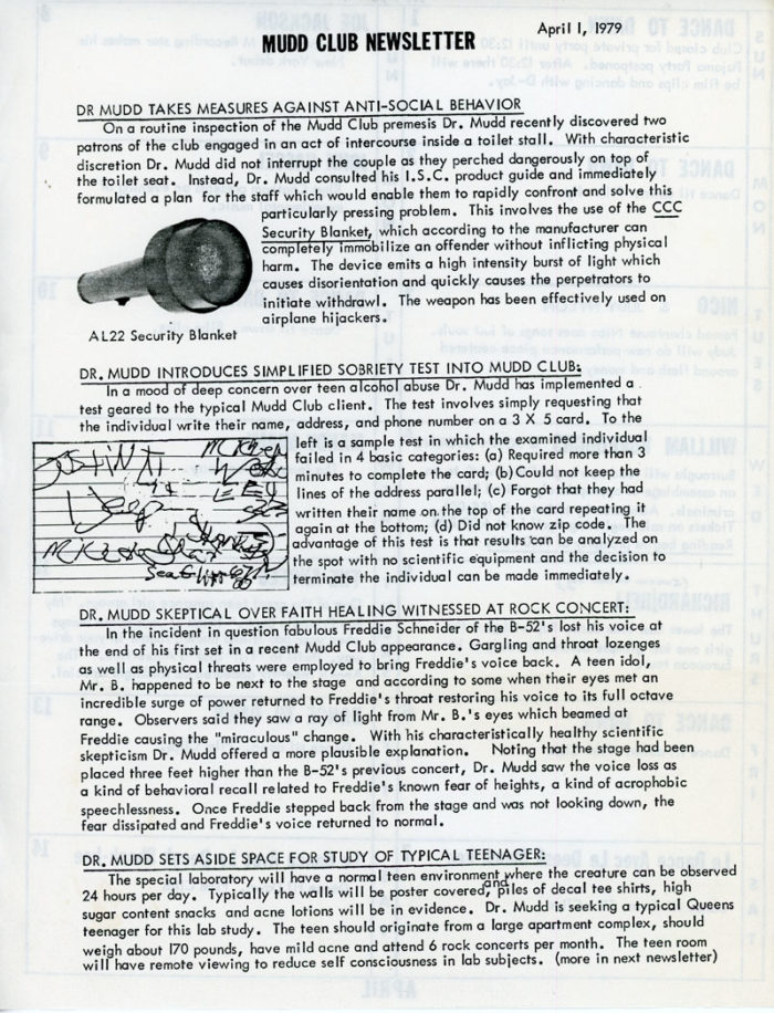 Mudd Club Newsletter April