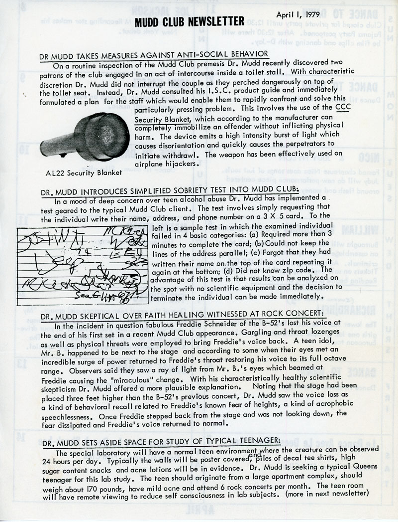 Mudd Club Newsletter April