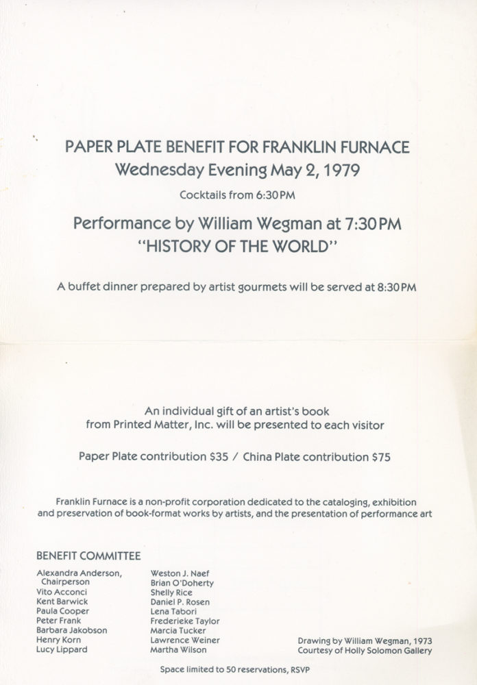 Franklin Furnace William Wegman paper Plate Benefit
