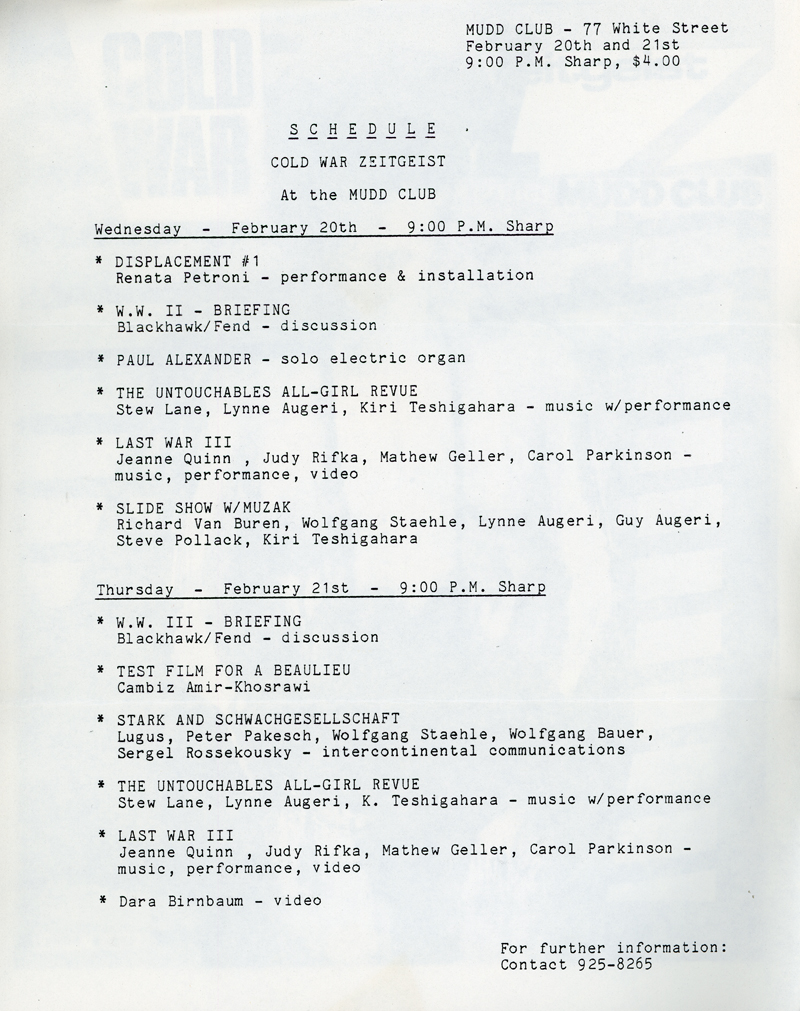 cold war zeitgeist mudd club judy rifka